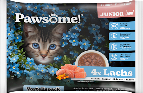 Nat kattenvoer Kitten, Zalm in saus, Junior Multipack (4x85 g), 340 g