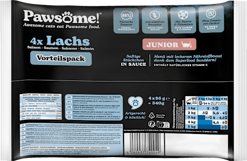 Nat kattenvoer Kitten, Zalm in saus, Junior Multipack (4x85 g), 340 g