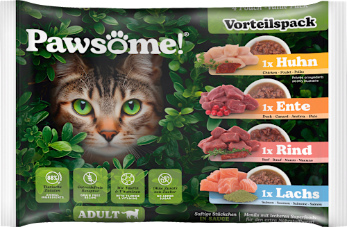 Nat kattenvoer met kip, eend, rundvlees en zalm in saus, multipack (4 x 85 g), 340 g