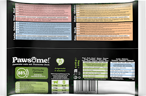 Nat kattenvoer met kip, eend, rundvlees en zalm in saus, multipack (4 x 85 g), 340 g