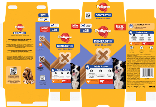 Kausnack Hund Zahnpflege DentaStix für mittelgroße Hunde, Multipack (28 Stück), 720 g