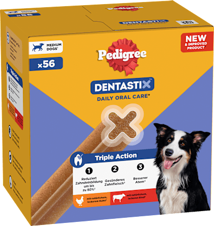 Kausnack Hund Zahnpflege DentaStix für mittelgroße Hunde, Multipack (8x7 Stück), 1,44 kg