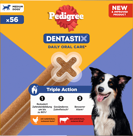 Kausnack Hund Zahnpflege DentaStix für mittelgroße Hunde, Multipack (8x7 Stück), 1,44 kg