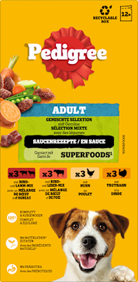 Nassfutter Hund gemischte Selektion in Sauce, Multipack (12x100 g), 1.200 g