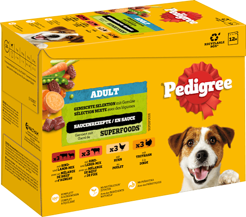 Nassfutter Hund gemischte Selektion in Sauce, Multipack (12x100 g), 1.200 g