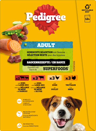 Nassfutter Hund gemischte Selektion in Sauce, Multipack (12x100 g), 1.200 g