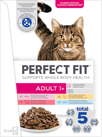 Nat kattenvoer met vis, kip &amp; rund, vitaliteit &amp; fitness, multipack (12 x 85 g), 1,02 kg