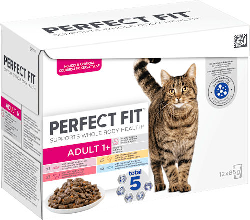 Nat kattenvoer met vis, kip &amp; rund, vitaliteit &amp; fitness, multipack (12 x 85 g), 1,02 kg