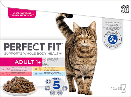 Nat kattenvoer met vis, kip &amp; rund, vitaliteit &amp; fitness, multipack (12 x 85 g), 1,02 kg