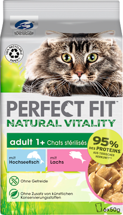Nat kattenvoer met diepzeevis &amp; zalm, natuurlijke vitaliteit, multipack (6 x 50 g), 300 g