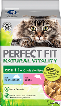 Nat kattenvoer met diepzeevis &amp; zalm, natuurlijke vitaliteit, multipack (6 x 50 g), 300 g