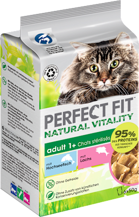 Nat kattenvoer met diepzeevis &amp; zalm, natuurlijke vitaliteit, multipack (6 x 50 g), 300 g