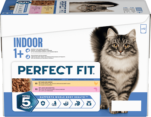 Nassfutter Katze mit Huhn & Lachs, Indoor Multipack (12x85 g), 1.020 g