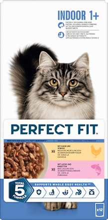 Nassfutter Katze mit Huhn & Lachs, Indoor Multipack (12x85 g), 1.020 g