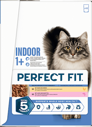 Nassfutter Katze mit Huhn & Lachs, Indoor Multipack (12x85 g), 1.020 g