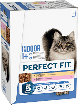 Nassfutter Katze mit Huhn & Lachs, Indoor Multipack (12x85 g), 1.020 g