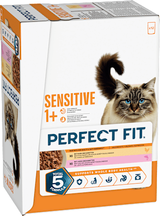 Nassfutter Katze mit Huhn & Lachs, sensitiv Multipack (12x85 g), 1,02 kg