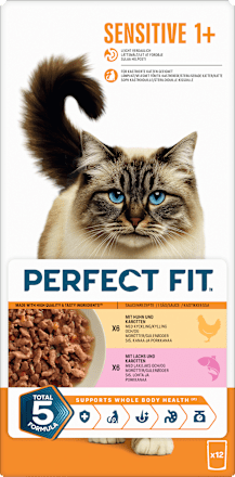 Nassfutter Katze mit Huhn & Lachs, sensitiv Multipack (12x85 g), 1,02 kg