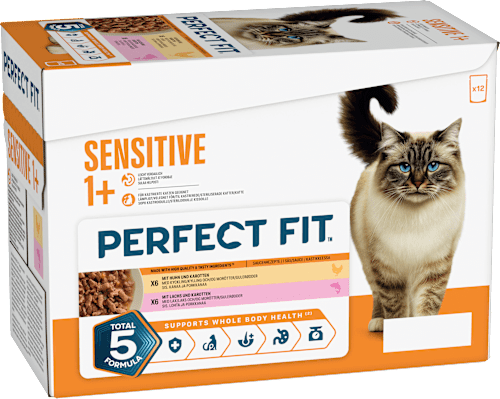Nassfutter Katze mit Huhn & Lachs, sensitiv Multipack (12x85 g), 1,02 kg