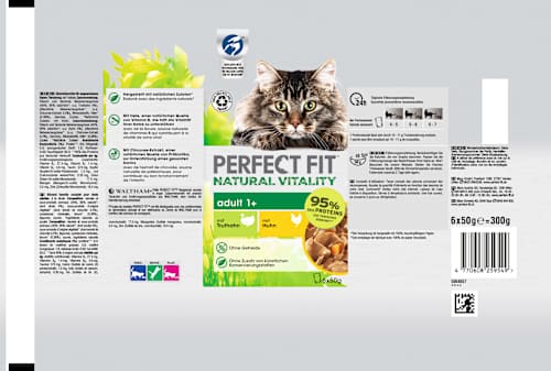 Nat kattenvoer met kip &amp; kalkoen, natuurlijke vitaliteit, multipack (6 x 50 g), 300 g