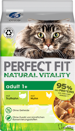 Nat kattenvoer met kip &amp; kalkoen, natuurlijke vitaliteit, multipack (6 x 50 g), 300 g