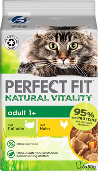 Nat kattenvoer met kip &amp; kalkoen, natuurlijke vitaliteit, multipack (6 x 50 g), 300 g