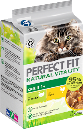 Nat kattenvoer met kip &amp; kalkoen, natuurlijke vitaliteit, multipack (6 x 50 g), 300 g