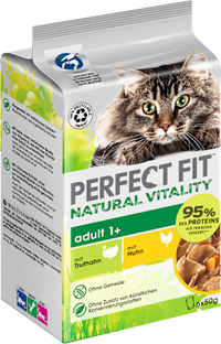 Nat kattenvoer met kip &amp; kalkoen, natuurlijke vitaliteit, multipack (6 x 50 g), 300 g