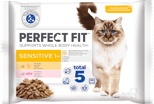Natvoer voor katten Sensitive met kip en zalm, multipack (4x85 g), 340 g
