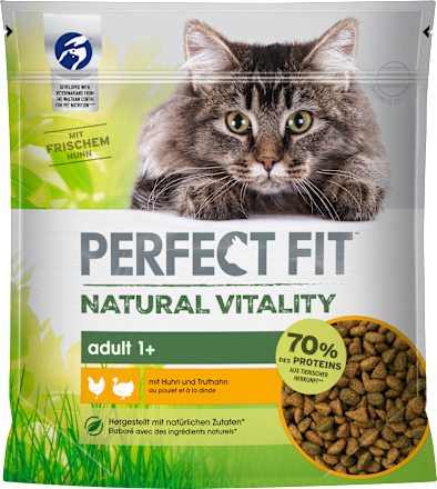 Droogvoer voor katten met kip en kalkoen, natuurlijke vitaliteit, volwassen, 650 g