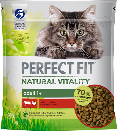 Droogvoer voor katten met rund en kip, natuurlijke vitaliteit, Adult, 650 g