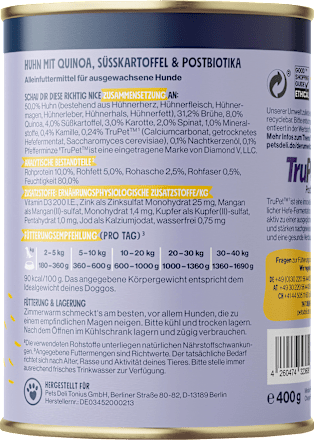 Nat hondenvoer gevoelig met kip &amp; quinoa, belly balance, 400 g