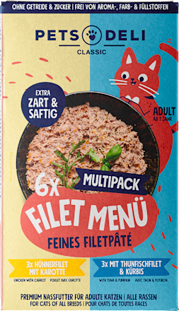 Nat kattenvoer kipfilet &amp; tonijnfilet, filetmenu, multipack (6 x 85 g), 510 g