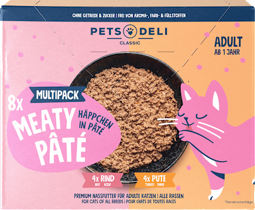Nat kattenvoer met kalkoen &amp; rundvlees, gourmet paté, multipack (8 x 85 g), 680 g