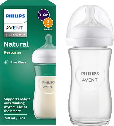 Babyflasche aus Glas Natural Response weiß, ab dem 3. Monat, 240ml, 1 St