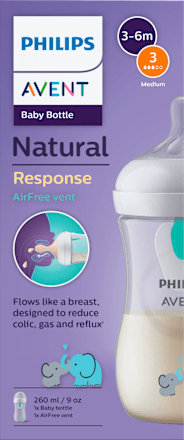 Babyflasche Natural Response AirFreeVentil weiß/Elefant, ab dem 3. Monat, 260ml, 1 St