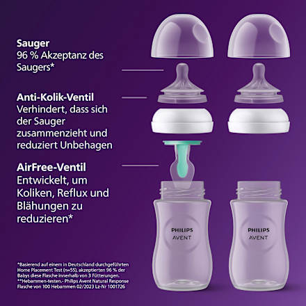 Babyflasche Natural Response AirFreeVentil weiß/Elefant, ab dem 3. Monat, 260ml, 1 St