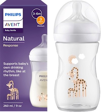 Babyflasche Natural Response weiß/Giraffe, ab dem 3. Monat, 260 ml, 1 St