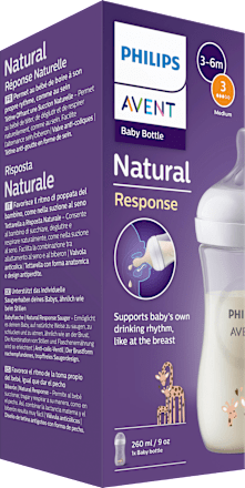Babyflasche Natural Response weiß/Giraffe, ab dem 3. Monat, 260 ml, 1 St