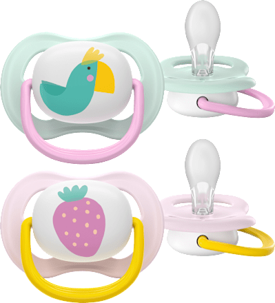 Ultra Air Happy Siliconen Fopspeen, Roze/Mint, 0-6 Maanden, 2 stuks