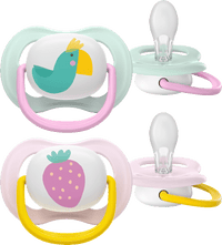 Ultra Air Happy Siliconen Fopspeen, Roze/Mint, 0-6 Maanden, 2 stuks