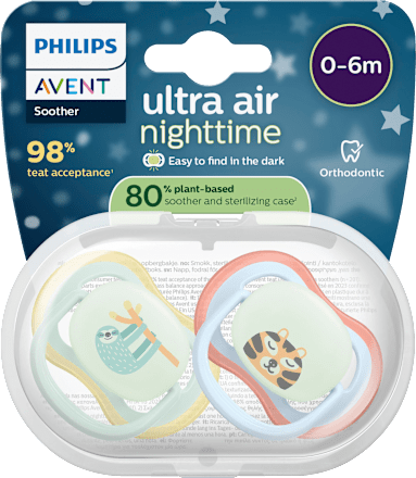 Ultra Air Nacht Siliconen Fopspeen, Groen/Blauw, 0-6 Maanden, 2 stuks