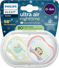 Ultra Air Nacht Siliconen Fopspeen, Groen/Blauw, 0-6 Maanden, 2 stuks