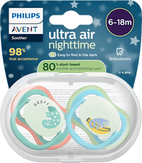 Ultra Air Nacht Siliconen Fopspeen, Groen/Blauw, 6-18 Maanden, 2 stuks