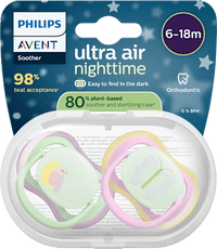 Ultra Air Nacht Siliconen Fopspeen, Groen/Roze, 6-18 Maanden, 2 stuks