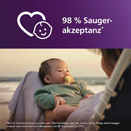Ultra Air siliconen fopspeen, geel/paars, 0-6 maanden, 2 stuks