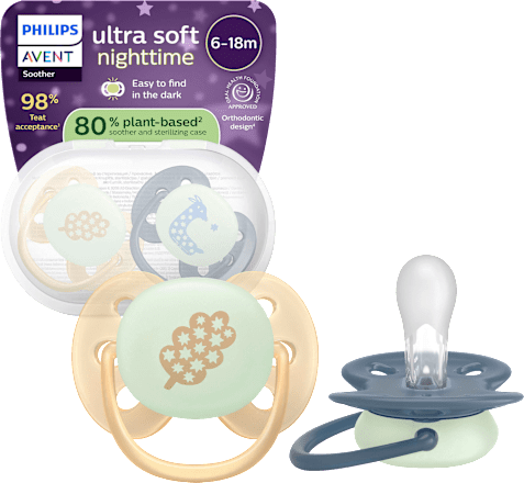Schnuller ultra soft nighttime Silikon, beige/blau, 6-18 Monate, 2 St