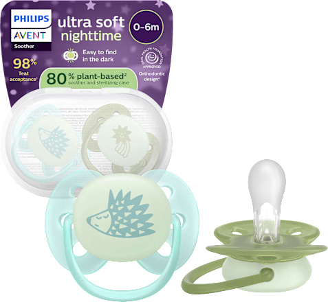 Schnuller ultra soft nighttime Silikon, türkis/grün, 0-6 Monate, 2 St
