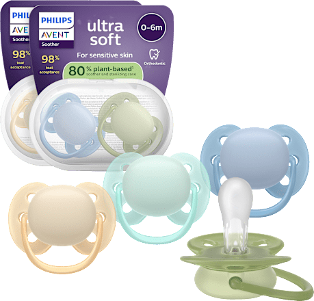 Schnuller ultra soft Silikon, beige/mint + grün/blau, 0-6 Monate, 4 St