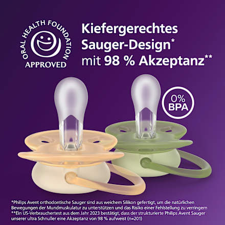 Schnuller ultra soft Silikon, beige/mint + grün/blau, 0-6 Monate, 4 St